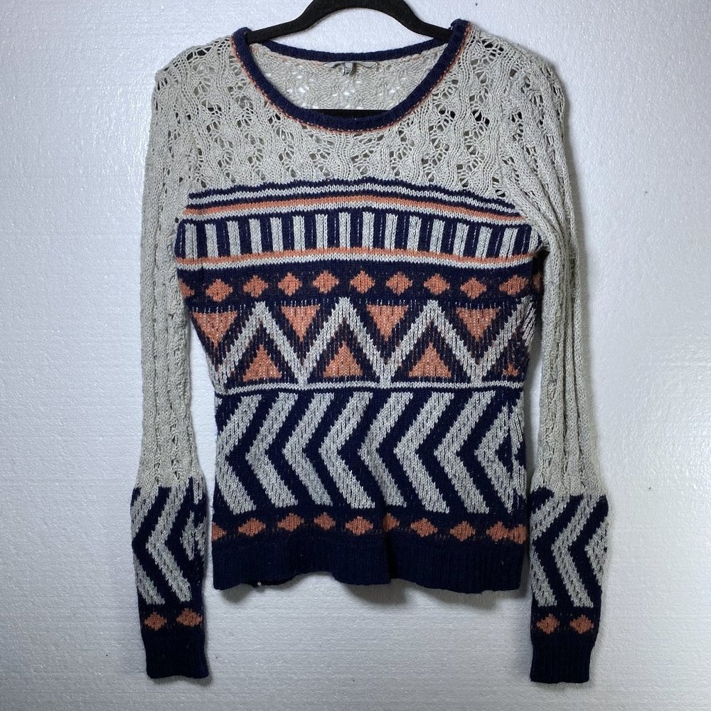 BKE Buckle Size Small Aztec Open Knit Sweater Boho